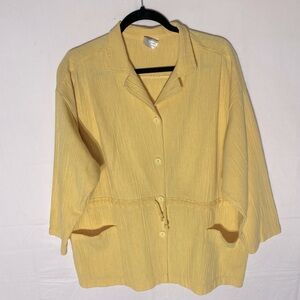 5/$25 Vintage Petite Fleur Yellow Oversized Drawstring Waist Button Up Top XXL